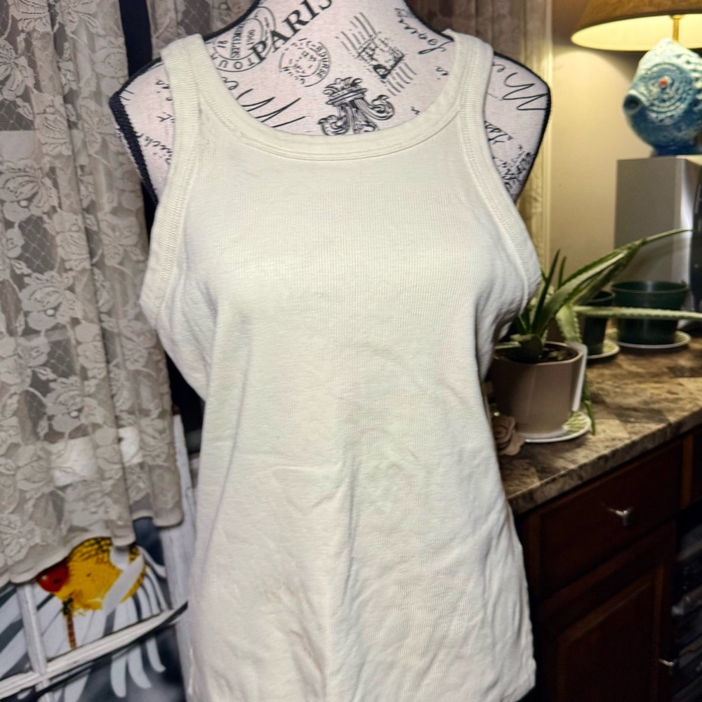 H&M White Tank Top with Unique Neckline and Soft Fabric